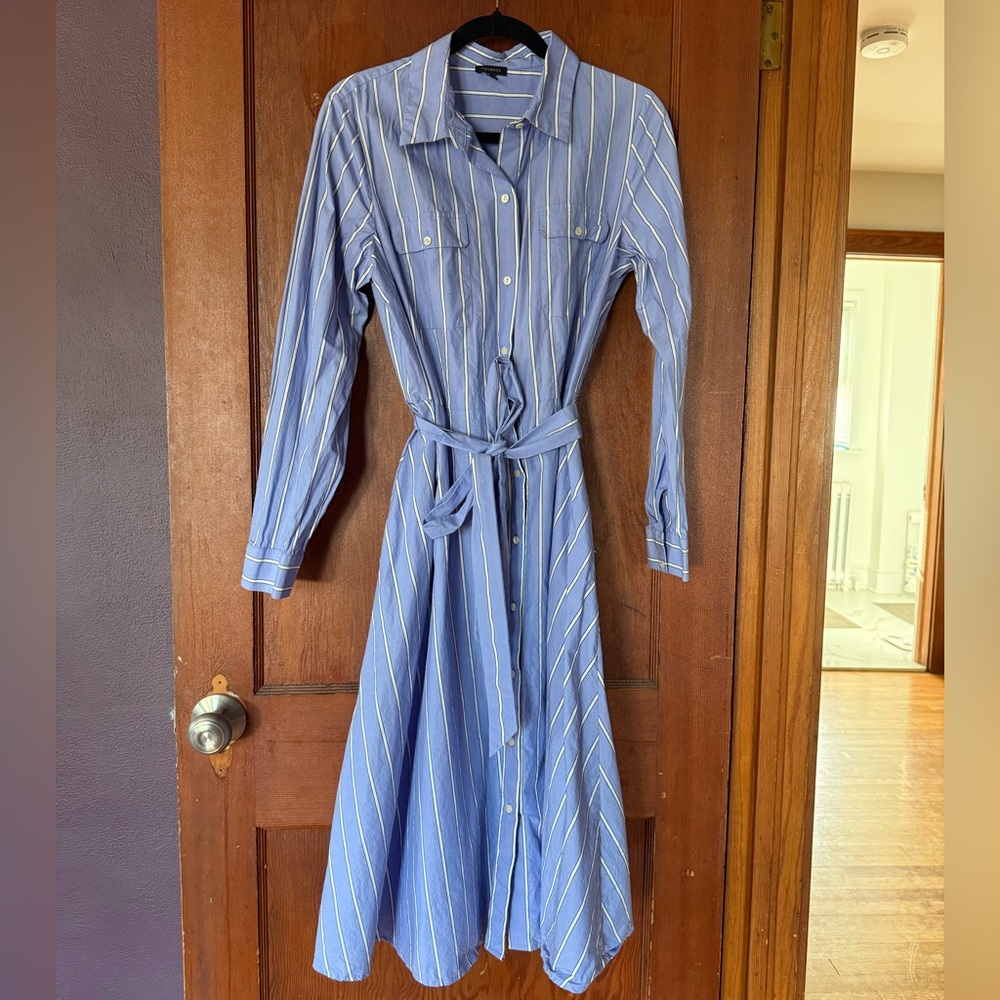 Talbots Blue and White Striped Long Sleeve Dress